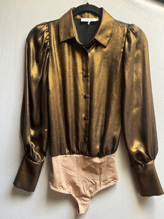 Frame Denim Tops - FRAME Metallic Gold Custom Altered Bodysuit Top Small Flawed